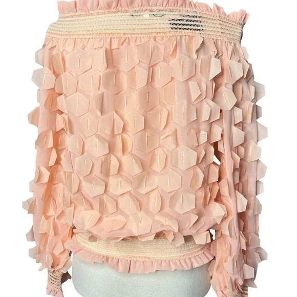 # A110 Nancy Romantic Peach 3d Hexagon appliqués Off-Shoulder Top NWT S - Picture 4 of 10